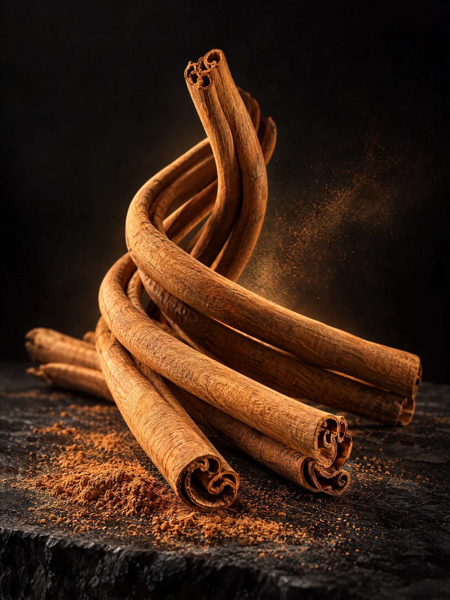 Cinnamon quills in a sculptural composition